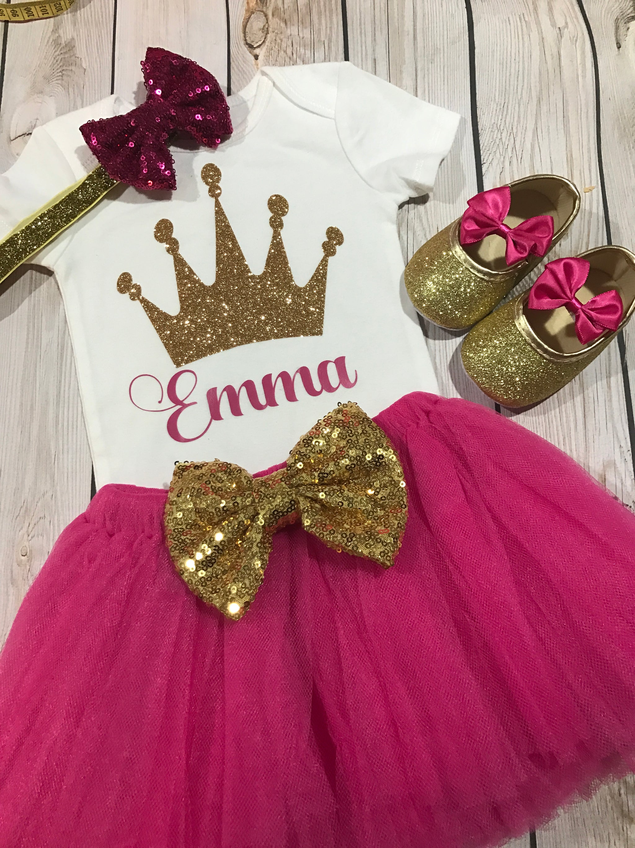 First birthday outfit girl dark pink, baby glitter shoes, Princess bir –  Melih's Boutique