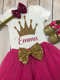 First birthday outfit girl dark pink, baby glitter shoes, Princess birthday outfit, Baby girl first birthday outfit, baby headband