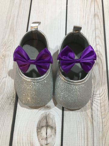 Baby girl glitter shoes sliver, purple and sliver shoes, sliver glittery shoes, first birthday shoes silver