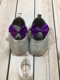 Baby girl glitter shoes sliver, purple and sliver shoes, sliver glittery shoes, first birthday shoes silver