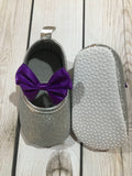 Baby girl glitter shoes sliver, purple and sliver shoes, sliver glittery shoes, first birthday shoes silver