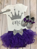 First birthday outfit girl purple and silver, baby gold glitter shoes, Princess birthday outfit, Baby girl first birthday outfit, baby headband