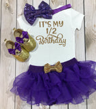 Baby girl six month clothes, six month birthday baby girl, girls' clothing, baby girls clothing, one half baby girls' outfit, purple one half outfit
