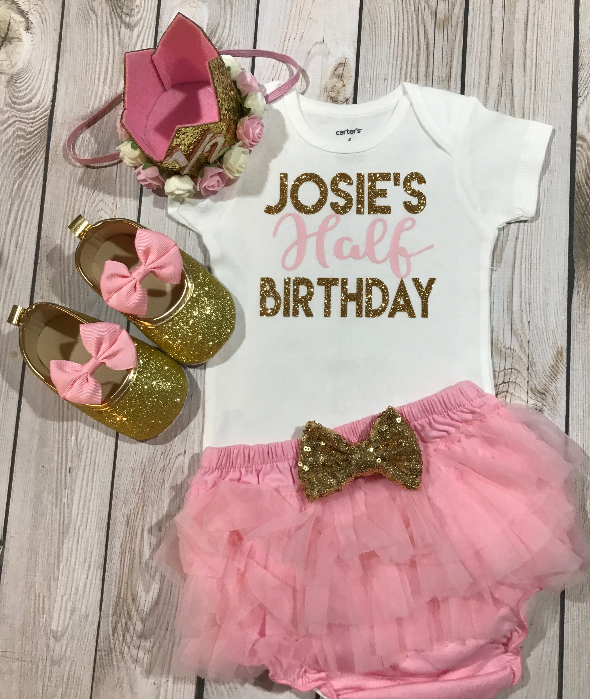 6 month birthday 1 2 birthday girl outfit 6 month crown birthday he Melih s Boutique