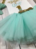 First birthday girl outfit, 1st birthday outfit girl, baby girl birthday outfit, mint and gold first birthday outfit