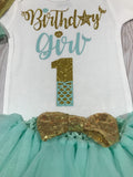 First birthday girl outfit, 1st birthday outfit girl, baby girl birthday outfit, mint and gold first birthday outfit