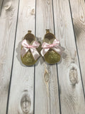 1st birthday pink and gold glitter shoes, first birthday outfit, first birthday glitter shoes gold, gold and pink ribbon shoes girl