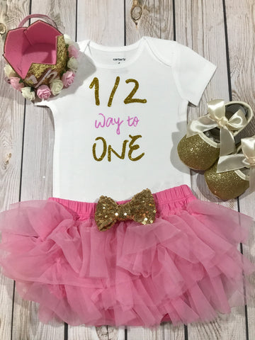 Baby girl six month clothes, six month birthday baby girl, girls' clothing six outfit, baby girls clothing, one half baby girls' outfit, pink half birthday outfit, 1/2 birthday shirt