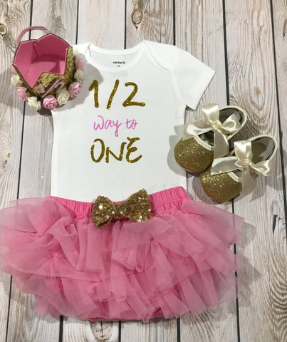 Baby girl six month clothes, six month birthday baby girl, girls' clothing six outfit, baby girls clothing, one half baby girls' outfit, pink half birthday outfit, 1/2 birthday shirt
