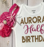 Baby girl six month clothes, six month birthday baby girl, girls' clothing six month outfit, baby girls clothing, one half baby girls' outfit, pink one half outfit, 1/2 birthday shirt girl