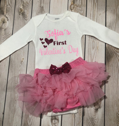 First Valentine’s Day outfit, Valentine’s Day outfit baby pink, Valentine’s Day Personalized shirt