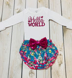 Newborn outfit floral, hello world newborn shirt, baby shower gift girl, coming home outfit newborn