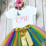 Unicorn birthday outfit girl, first birthday unicorn outfit, girls' clothing, first birthday outfit, rainbow tutu girl, rainbow headband