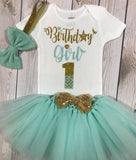 First birthday girl outfit, 1st birthday outfit girl, baby girl birthday outfit, mint and gold first birthday outfit