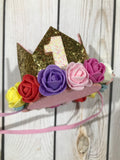 First birthday rainbow crown, first birthday unicorn corn, first birthday hat girls, rainbow headband