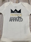 Baby boy the prince has arrive bodysuit, newborn baby boy coming home outfit, the prince has arrived